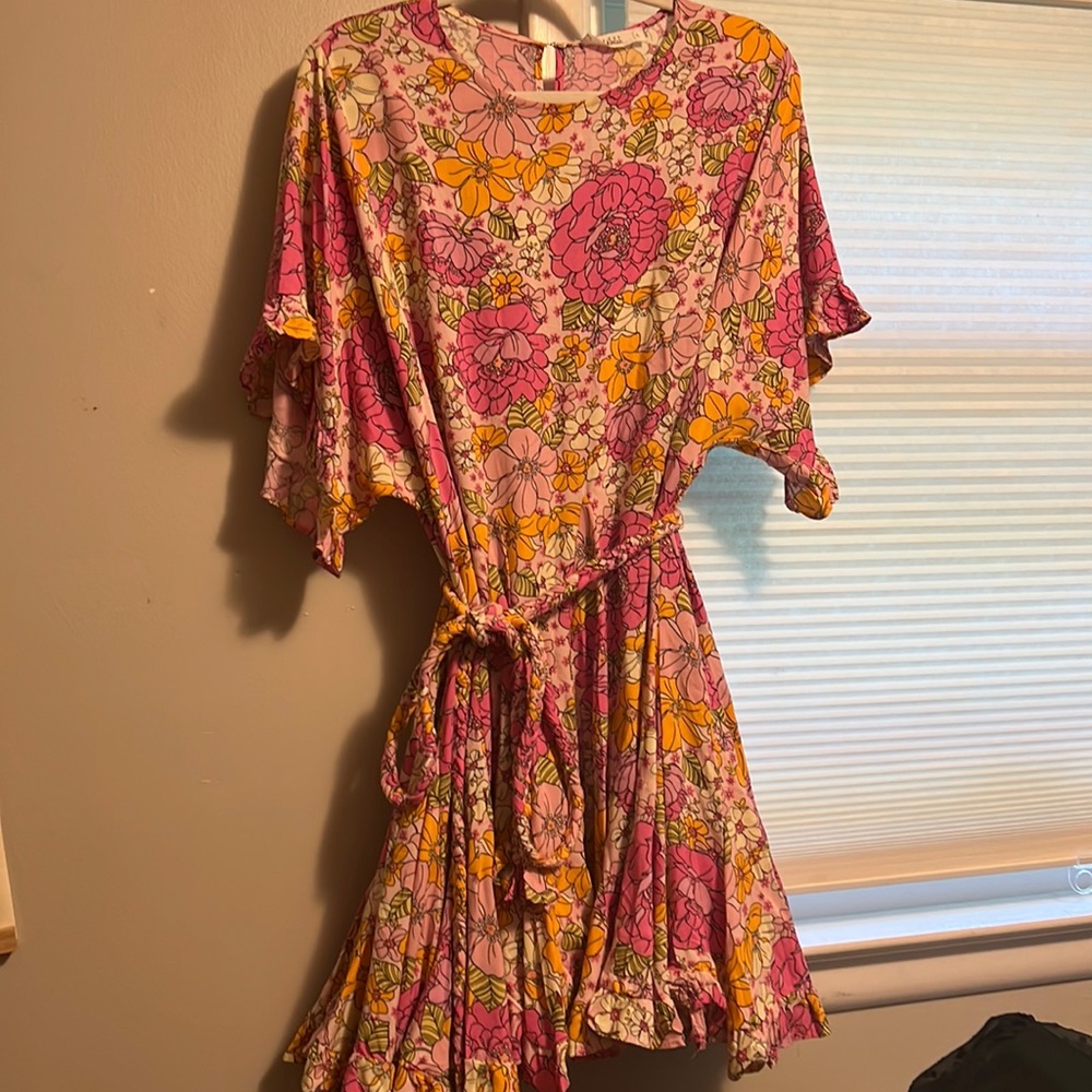 Pink orange flowy floral dress